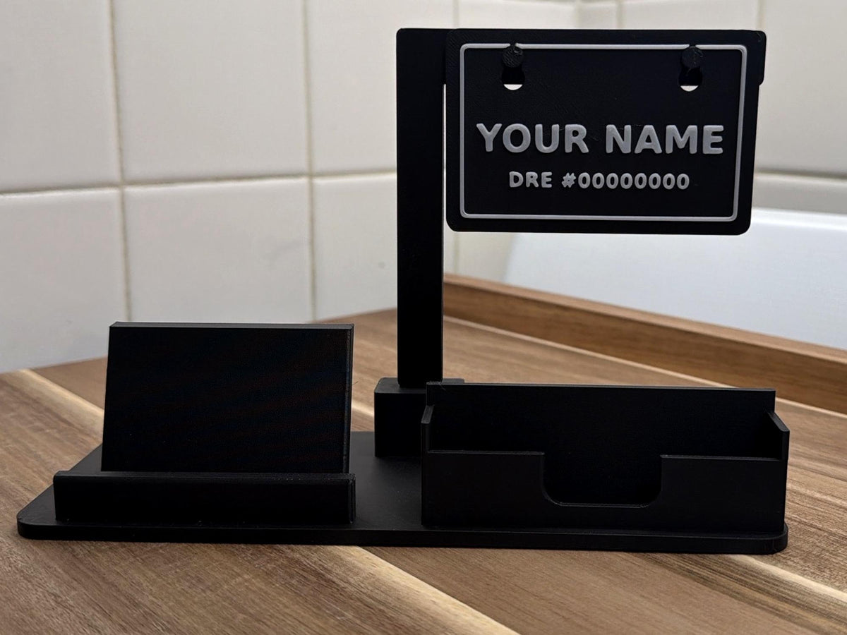 Real printed card sign desk holder with placeholder name sign