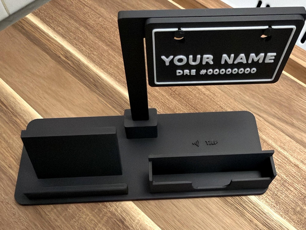 Card sign desk holder, angled view of the real print